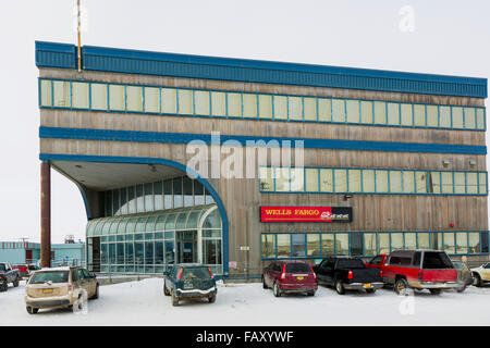 Exterior view of the Wells Fargo Building, Barrow, North Slope, Arctic Alaska, USA, Winter Stock Photo