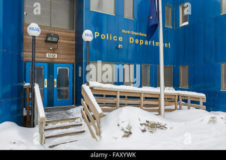 Exterior view of the North Slope Borough Police Department building, Barrow, North Slope, Arctic Alaska, USA, Winter Stock Photo