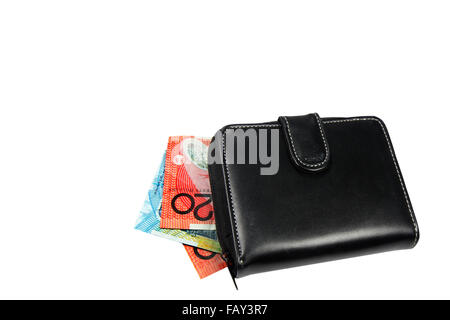 purse with notes on a white background Stock Photo