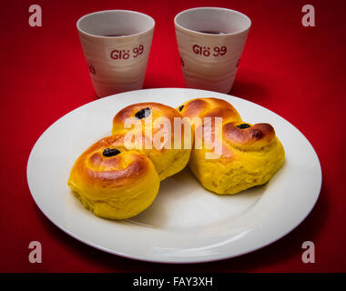 Traditional Swedish 'Lussekatter', saffron buns, typically prepared for Saint Lucia on December 13th Stock Photo