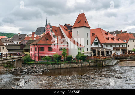 Czech Republic . Town of Cesky Krumlov is a UNESCO World Heritage Site, is situated on the banks of the Vltava River Stock Photo