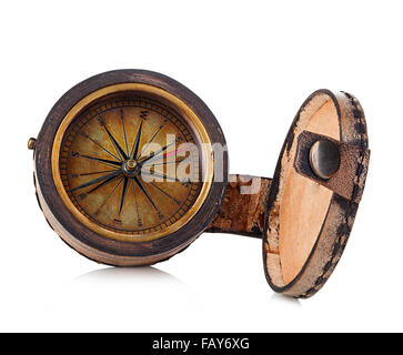 vintage compass in gold case isolated on white background Stock Photo ...