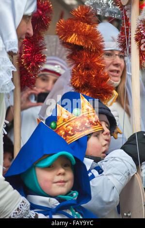 Children with their mothers at Epiphany (Three Kings) celebration at Rynek (Market Square) in Wroclaw, Lower Silesia, Poland Stock Photo