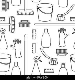 Seamless pattern made of household cleaning objects Stock Vector