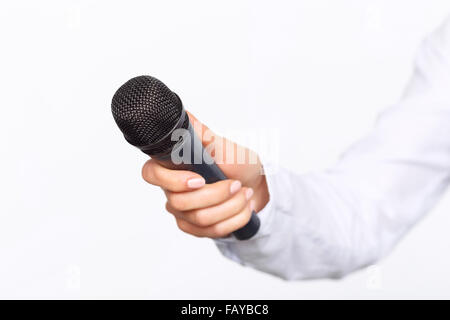 Agreeable TV announcer being involved in work Stock Photo