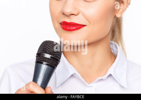 Agreeable TV announcer being involved in work Stock Photo