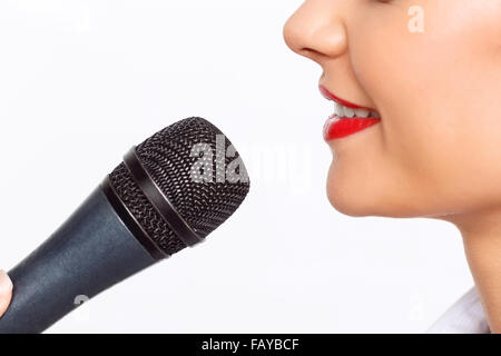 Agreeable TV announcer being involved in work Stock Photo