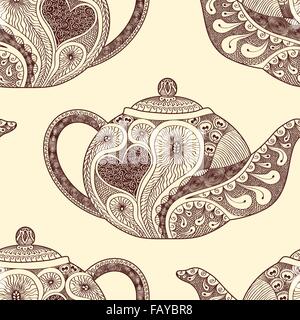 Seamless pattern made of patterned teapots Stock Vector