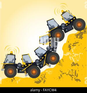 Bizarre machine robot build from ground works yellow vehicles Construction Equipment for building - Truck Digger - Master vector Stock Vector