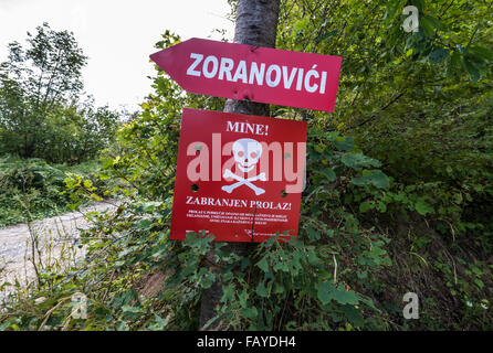 minefield next to road near Sarajevo city, capital of Bosnia and Herzegovina Stock Photo