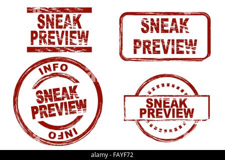 Stylized set of ink stamps showing the term sneak preview. Stock Vector