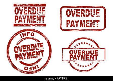 Set of stylized ink stamps showing the term overdue payment Stock Vector