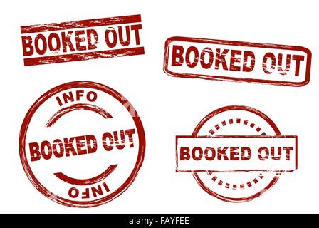 Set of stylized ink stamps showing the term booked out Stock Vector