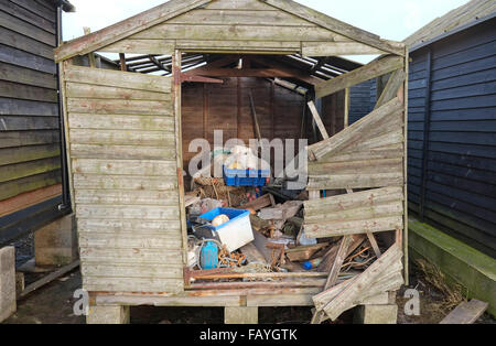 wrecked fisherman's shed, southwold, suffolk, england Stock Photo