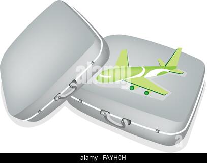 Two Luggage or Travel Suitcases with A Model Aircraft of Traveler, Preparing to Travel Abroad. Stock Vector