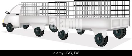 Illustration of Truck Towing A Utility Trailer or Goods Trailer for Trucking Products and Materials. Stock Vector