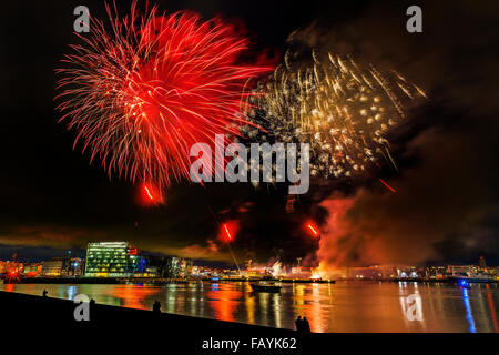 Fireworks during a Summer Festival, Cultural Night, Reykjavik, Iceland Stock Photo