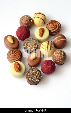 Set of tasty chocolate bon bons, close-up shot Stock Photo