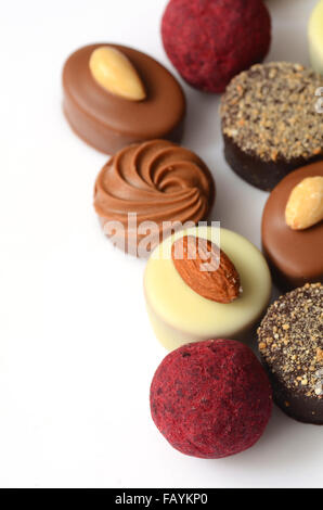 Set of tasty chocolate bon bons, close-up shot Stock Photo