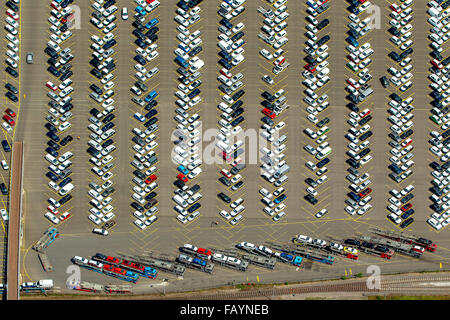 Aerial view, cars, automotive, Logport I, Rheinhausen, Industry on the Rhine, car dumps, parking in a herringbone pattern, Stock Photo