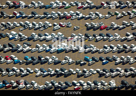 Aerial view, cars, automotive, Logport I, Rheinhausen, Industry on the Rhine, car dumps, parking in a herringbone pattern, Stock Photo