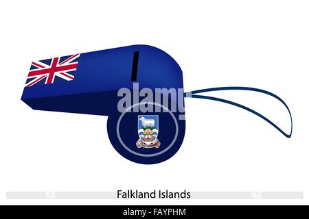 An Illustration of A Union Jack and Coat of Arms on Blue Field of The Falkland Islands Flag on A Whistle, The Sport Concept Stock Photo