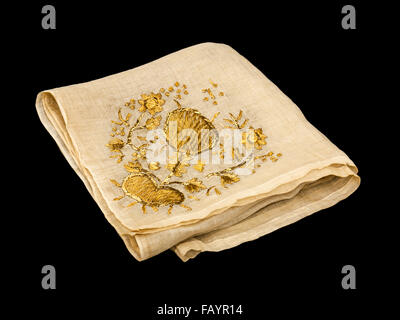Antique 19th century Chinese gold-embroidered table cloth or wall hanging Stock Photo