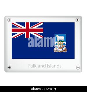 The National Flag of Falkland Islands on Metal Texture Plates with Screws Isolated on White Background. Stock Photo