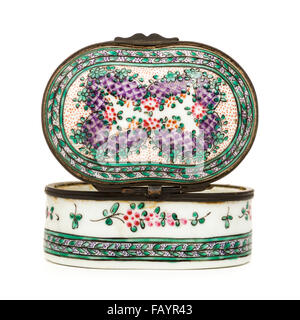 Antique 19th century Chinese or Japanese enamelled hinged trinket / pill box Stock Photo