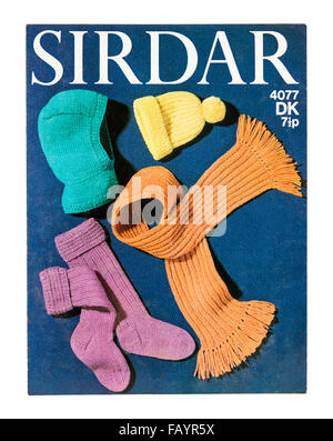 Vintage SIRDAR (No 4077) knitting pattern for children's winter clothes from the 1970's Stock Photo