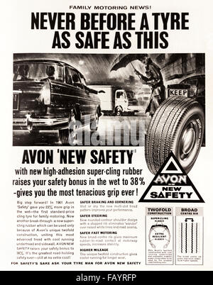 Advert for the new Avon safety tyre in the November 1963 issue of 'Modern Motoring and Travel' magazine Stock Photo