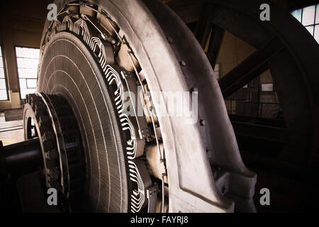 Close-up shot of a stator from a big electric motor. Stock Photo