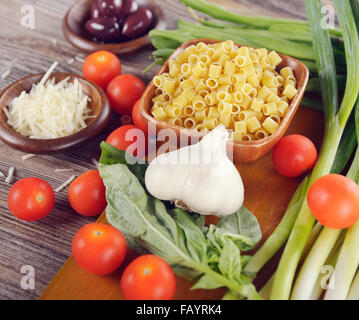 Fresh Cooking Ingredients with Pasta Stock Photo