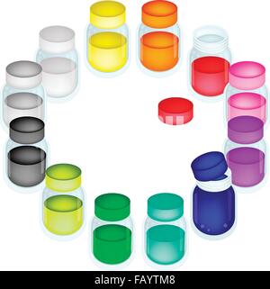 A Collection of Twelve Color Paint Jars for Draw and Paint A Picture Isolated on White Background Stock Vector