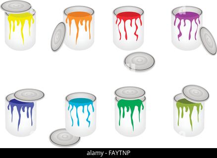 Art Supply, An Illustration Collection of Opened Paint Bucket Colors Dripping Out of Can Prepared for Paint and Draw A Picture. Stock Vector