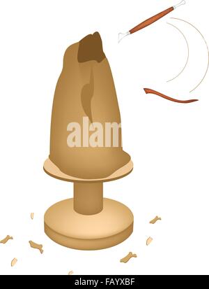 Sculpting Tools Used To Cut and Sculpt The Clay for Create A Sculpture on A Craft Wheel Isolated on White Background. Stock Vector