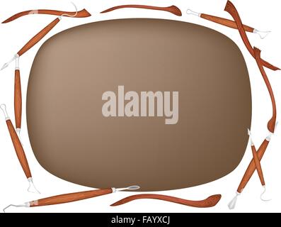 Sculpting Tools Laying Around The Clay, Used To Cut and Sculpt The Clay for Create A Sculpture Isolated on White Background. Stock Vector