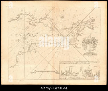 'The Severn or Channell of Bristoll' sea/estuary chart by Capt COLLINS c1774 map Stock Photo