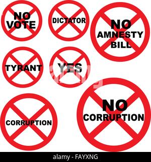 An Illustration Collection of No Signs or Forbidden Signs of Corruption Concept and Democracy Concept Isolated on White Backgrou Stock Vector