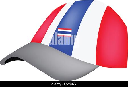 Democraycy Symbol, An Illustration Beautiful Baseball Cap of Kingdom of Thailand Flag in Red, White and Blue Stripe Isolate on A Stock Vector