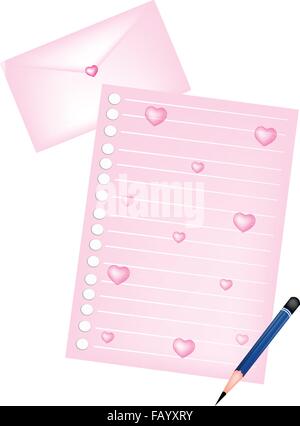 Love Concept, Sharpened Pencils Lying on Pink Spiral Paper with Heart Shape for Writing or Sketch and Draw A Picture for Someone Stock Vector