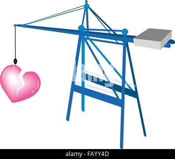 A Container Crane with Lovely Big Broken Heart Preparing for Storage and Transportation to Hospital for Repaire. Stock Vector