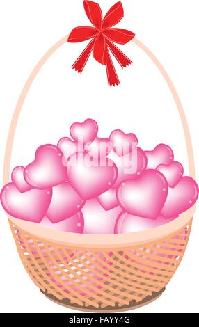 A Symbol of Love and Luxury, An Illustration of Stack of Hearts on A Beautiful Wicker Basket for Someone Special. Stock Vector