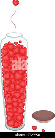 Love Concept, An Illustration of Beautiful Red Hearts in A Tall Glass Jar Isolated on White Background Stock Vector