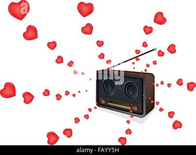 Love Concept, Romantic Music Playing on the Vintage or Retro Revival Radio on Beautiful Brown Background with Copy Space for Tex Stock Vector