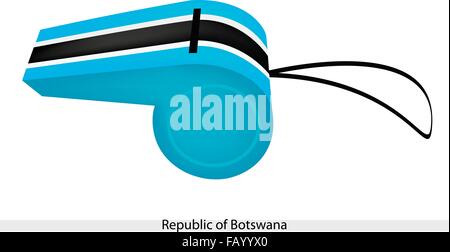 An Illustration of A Light Blue, White and Black Stripe of The Republic of Botswana Flag on A Whistle, The Sport Concept and Pol Stock Vector