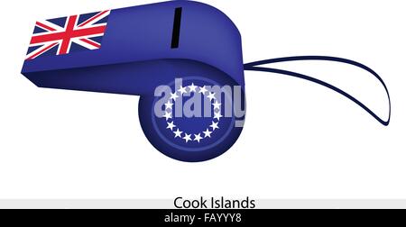 An Illustration of Union Jack with A Ring of Fifteen White Stars on Blue Field of The Cook Islands Whistle, The Sport Concept an Stock Vector