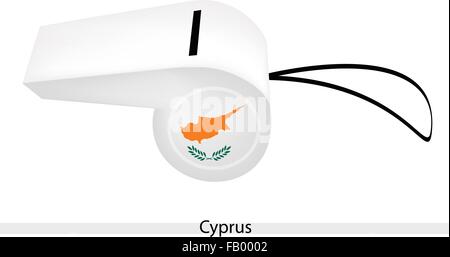 An Illustration of Two Olive Branches with Yellow Map on White Field of The Republic of Cyprus Flag on A Whistle, The Sport Conc Stock Vector