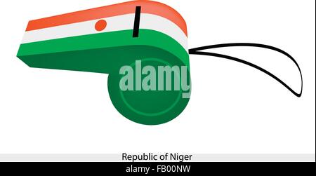 Horizontal Tricolor Orange, White and Green Bands Charged with An Orange Disc of The Republic of Niger Flag on A Whistle, The Sp Stock Vector