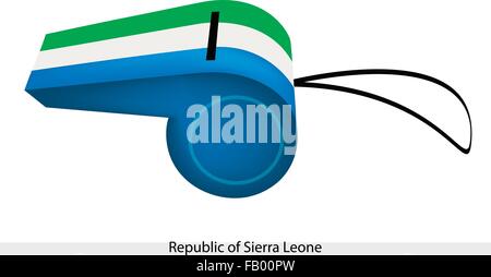An Illustration of A Horizontal Triband of Light Green, White and Light Blue of The Republic of Sierra Leone Flag on A Whistle, Stock Vector
